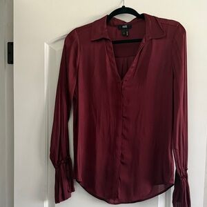 PAIGE Women's Deep Red Satin Blouse